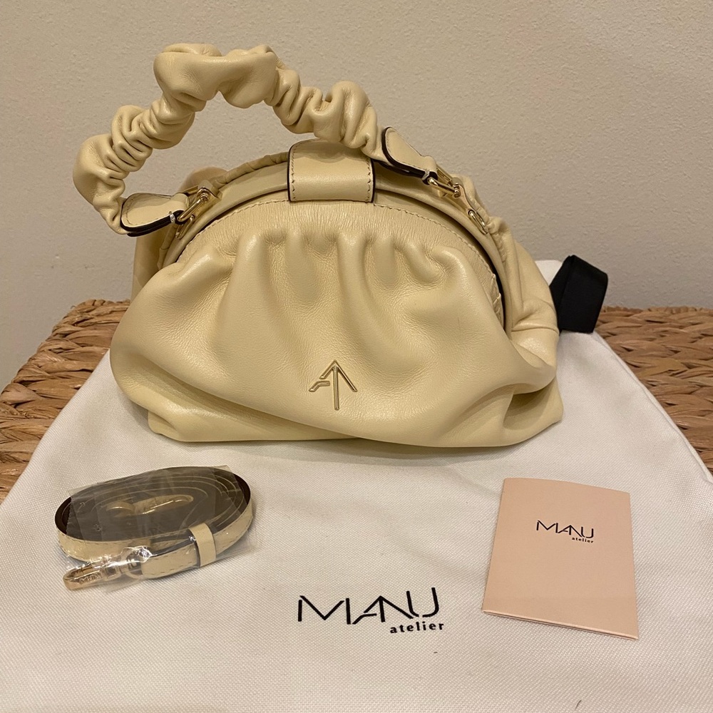 Manu Atelier Demi XX Ruched Top Handle Bag, Vanilla